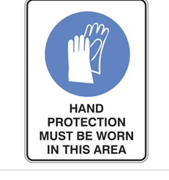 Hand protection sign made by Sunny Signs, the leading safety sign posts supplier in Perth