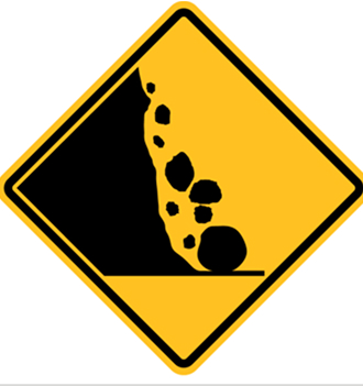 Black and white falling rocks temporary warning signs WA used for road safety, hazard alerts, and compliance requirements